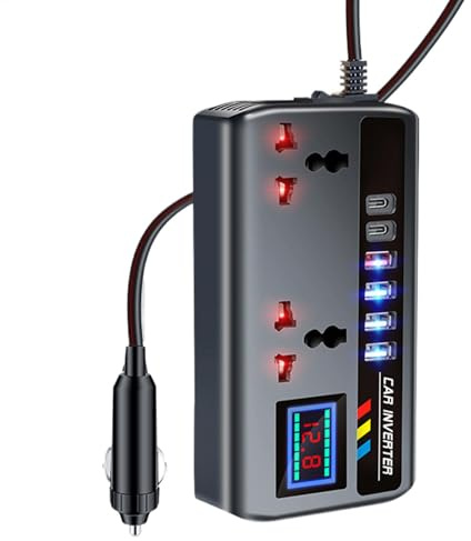 Car Inverter, 12V/24V to 220V Car to Outlet Adapter, 2 AC Output Portable 3 USB Ports Auto Charger Adapter for Air Compressor Laptop Vehicles Camping