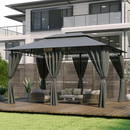 Devoko Tonnelle de Jardin 3x4m,Imperméable Deluxe Tonnelle,Tonnelle de Jardin Exterieur,Tonnelles à Cadre Métallique,Pergola Jardins Exterieur pour 6-8 Personnes,Gris