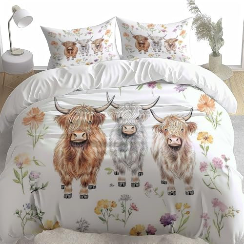 Beige Funda Nordica Cama 90 Vaca Lechera Juego De Ropa De Cama De 3 Piezas Microfibra Suave Moderno 150X200 Cm Juego De Fundas Edredón con 2 Funda De Almohada