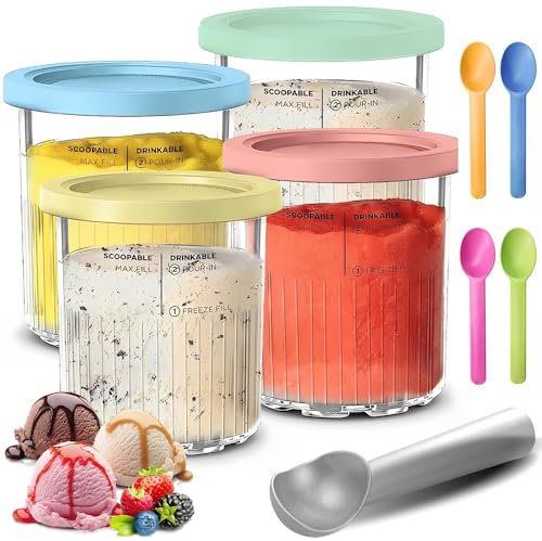 Afenau Ice Cream Containers with Lids Spoon, 4 Pack 24oz Creami Deluxe Tubs for Ninja Ice Cream Maker NC500 NC501 Series