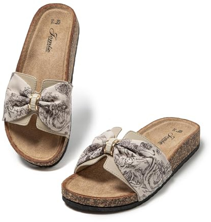 JOMIX Mules Femme avec Nœud Claquettes Femmes Imprimé Fleurs Sandales Plat été pour la Piscine Plage