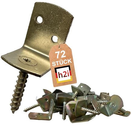 h2i Flechtzaunhalter | Stahl gelb verzinkt | 72 Stück | Flechtzaunbeschlag in L-Form aus Metall | langlebige rostfreie wetterfeste Zaunbefestigung für sicheren robusten und stabilen Stand