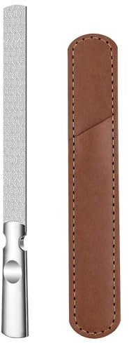 tiyiyok Lima de Uñas de Acero Inoxidable, Lima Uñas Professional Doble Cara con Pulidor Metálico, Mango Ergonómico Antideslizante, Nail File para Uñas Naturales, Gel, Incluye Estuche de Cuero