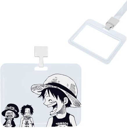 Cool Anime Manga Pirate Blanc Porte-badge horizontal, Porte-badges en plastique transparent imperméable, avec cordon amovible, pour Clés Carte d'identité L'école Bureau Carte de Bus, anime