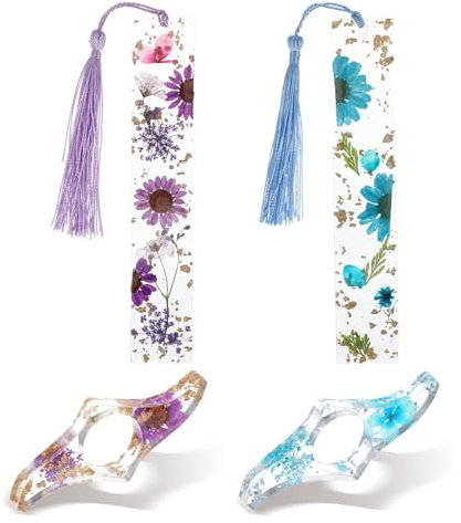 Ouligay 4 Stück Buchseitenhalter Daumen, Blumen Buch Seitenhalter für Bücher, Getrocknete Blume Harz Lesezeichen Mädchen mit Quaste, Bücher Zubehör Geschenk für Leseratten Buchliebhaber Lehrer