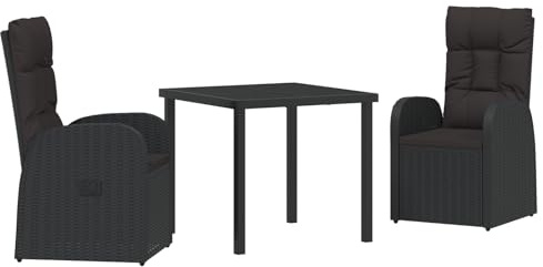 vidaXL Garten Essgruppe 3 STK. Schwarz Poly-Rattan