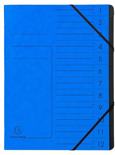 Exacompta - Ref. 541202E – Karton mit 10 Ordnern mit Klammerrücken – mit Gummibändern – bedruckter Deckel aus Glanzkarton und schwarzer Innenseite aus recycelter Karte – 12 Fächer – 24,5 x 32 cm – A4
