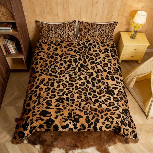 Homemissing Kinder schwarz braun Leopard Bettwäsche Set 155x220cm Tierdruck Betten für Jungen Mädchen Teens Gepard Bettwäsche-Set leichte Safari Schlafzimmer Dekor