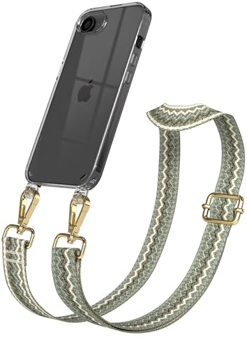 EAZY CASE Handykette - Verstellbares Taschenband kompatibel mit iPhone 16e, Schulterriemen, Handykordel mit Silikon Hülle, Umhängetasche, Grün Beige Gold