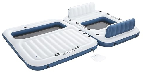 Bestway Aufblasbare Badeinsel Pool Party 269 x 182 x 67 cm – XXL Schwimminsel für 8 Personen, 400 kg Tragkraft, 8 Getränkehalter, Rückenlehnen, Inflata-Shield Material, Clasp 'N Go verbindbar