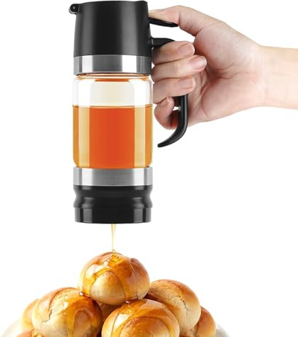 Aelga Honigspender Glas Tropffrei mit Griff, 260ml/9oz, Sirupspender | Honigglas Honigspender mit Halterung, – Als Honigtopf oder Sirupspender verwendbar – Ideal für Kaffee, Tee und Desserts