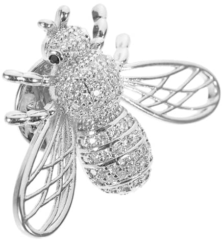 Bienenbrosche Silberne Anstecknadel mit Strass, aus Kupfer | Leicht und Tragbar, Glatte Kanten, für Kleidung und Schals bei Festivals und Partys