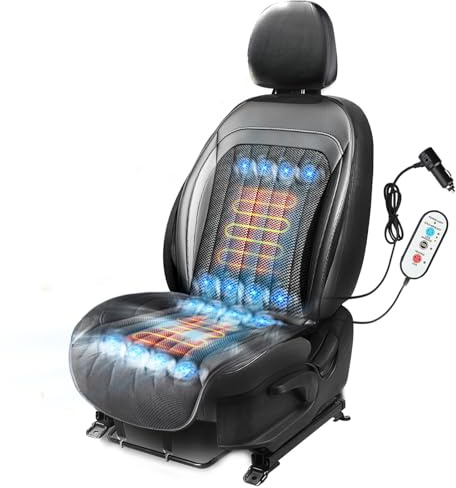 VLFLG Modisches, kühlendes 3-in-1-Vordersitzbezüge, Vierjahreszeiten-Sitzbezüge, 12 V, 16 Ventilatoren, kühlendes Autositzkissen, mit Massage, 2 Stück, Schwarz