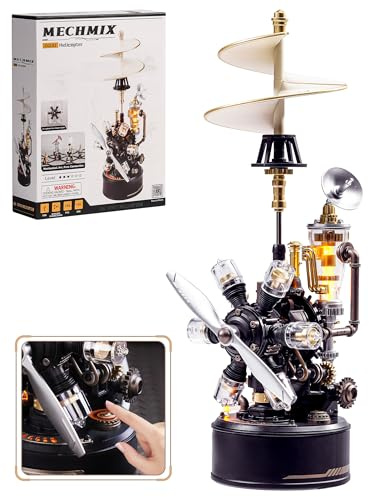 ROBOTIME 3D-Puzzle Helikopter – Mechanisches DIY Modell-Set mit Licht & Bewegung, Modell aus PVC, Ingenieurs-Geschenk, STEM für Sammler & Amateure, CGL01