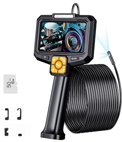 TOWODE S11 Industrial Dual-Lens Borescope Inspection Camera, 5M Cable, 1080P HD Digital Endoscope with Screen, IP67 Waterproof, 9-LED Illumination,for Automotive, Plumbing, Engine Inspection