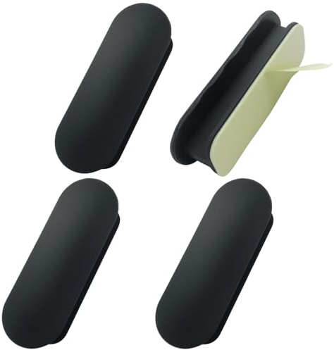 Cjueiom 4 Pack Self Adhesive Pull Handles, Plastic NoDrill StickOn Removable Handle Helpers for Kitchen Cabinets, Drawers, Windows, Sliding Closets, Furniture, Black