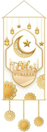 Dianzan Türdekorationen Zum Islamischen Eid Mubarak, Stoff-türbanner Laternen- Und Mondmuster, Ramadan-wandteppich Für Den Innenbereich
