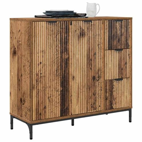 Tomostar Anrichte für Küche, Sideboard, niedrig, Aufbewahrungsschrank, Wohnzimmer, Holz, Antikholz, 89,5 x 33 x 82 cm