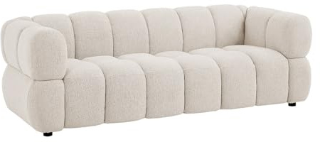 Vente-unique - Sofa ohne Schlafmöglichkeit Pavira Stoff Beige 227 cmx92 cm | Holzgestell | Gepolsterter Effekt | Strukturierte Oberfläche