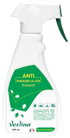 Verlina Spray Anti-Punaises de Lit Préventif, 500 ml, Formule à Base de Pyrèthre, Prêt à l'Emploi, pour Matelas, Literie et Meubles
