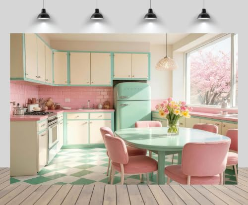 CHNBGPRO 1.8x1.2m Retro Pastel Kitchen Mint Fridge Photo Backdrop