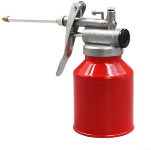 Bidon d'huile manuel de 400 ml rouge à long bec distributeur de graisse haute pression corps transparent pour tâches de lubrification automobile, construction en fer (A)