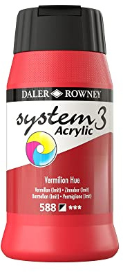 Daler Rowney System3 Acrylic Paint, Plastic Pot, 16.91oz - 500 ml, Vermilion Hue