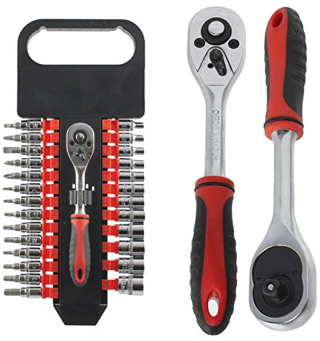 Spares2go 27 Piece 1/4 Ratchet Wrench, Socket & Driver Bit Set (Torx, Phillips, Flat, Hex, Allan Key, Security, 3mm - 14mm