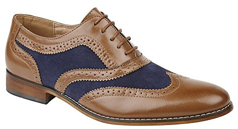Boy's New Tan Navy 5 Eye Brogue Oxford Shoe (5.5 UK, Tan/Navy)