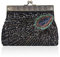YYW Vintage Clutch Pailletten Blaugrün Pfau Ausgefallene Antik Perlen Pailletten Abend Handtasche Damen Mode Designer Elegante Geldbörse, Schwarz , Einheitsgröße