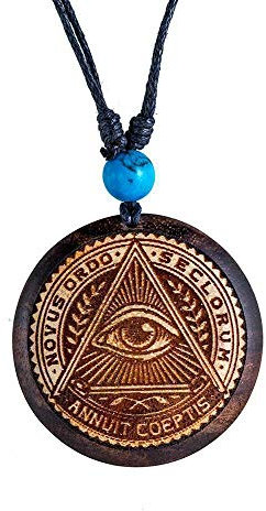 CHICNET Halskette Türkis verstellbar Kette Holz Anhänger rund Raute | Sri Yantra Yinyang Om Baum des Lebens Thors Hammer Allsehendes Auge Viking Celtic Nordic Azteken Buddha Holzkette