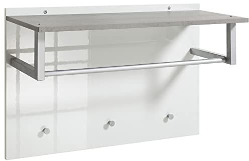 Composad | Garderobe der Linie GALAVERNA mit 3 Haken, Wandgarderobe, Eingang, Wandmontage, (BxHxT) 90 x 60 x 36,80 cm, Farbe Beton und Weiß lackiert, Made in Italy