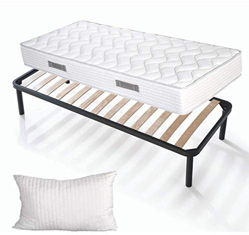 EVERGREENWEB - Kit Lit Complet 120x190 cm Sommier et Matelas Haut 19cm avec Coussin memorie de Forme Gratuit. Ensembles Matelas et sommiers Composè: Matelas Mousse + sommier Cadre avec 4 Pieds.