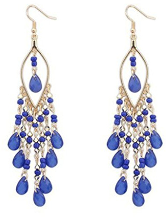 Walaka 1 Pair Charme Bohème Coloré Perles Oreilles Gouttes Dangle Glands Femmes Boucles d'oreilles (Bleu)