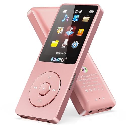 Lettore MP3 da 64 GB con Bluetooth 5.3, ultraleggero (30 grammi), fino a 80 ore di autonomia, schermo da 1,8 pollici, ideale per sportivi, bambini e adulti, supporta schede TF fino a 128 GB