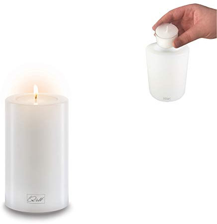 Qult Farluce Trend • Teelichthalter in Kerzenform • Kerze • Kunststoffkerze in Kerzenoptik • Teelichtkerze mit Teelichteinsatz • inkl. Teelicht • weiß (Ø 6 H 10 cm)