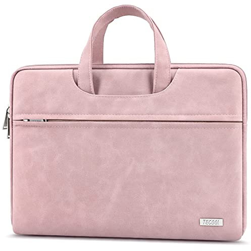 TECOOL 13,3 Zoll Laptop Tasche Hülle für 13.6 MacBook Air M3 M2 2024 2022,13 MacBook Pro/Air M2 M1 2022-2012,14 MacBook Pro M3 M2 M1 2023 2021,wasserdichte Notebooktasche Leder Schutzhülle,Rosa