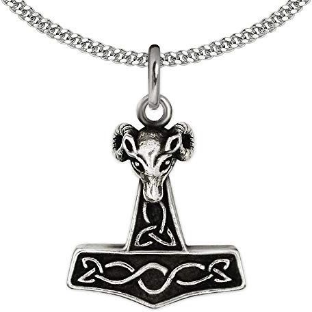 Clever Schmuck Set Silver Very Small Children's Pendant 13 mm Mini Thor's Hammer Antique Shiny and Curb Chain 42 cm Sterling Silver 925