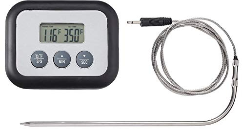 Fleischthermometer/Timer, digital, schwarz, Produktmaße: Breite: 9 cm, Höhe: 7 cm, Material: Basismaterial: synthetischer Gummi, Körper: Aluminium, ABS-Kunststoff, Ständer: Edelstahl, Magnet: Neodym