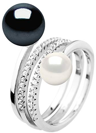 PEARLS & COLORS - TOI & MOI Prestige Schmuck Ring - Echte Süßwasser Zuchtperlen Knöpfe 7-8 und 9-10 mm - 925er Silber Tausendstel - Größenverstellbar - Damenschmuck