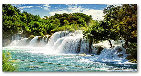 Tulup Glas-Bild Wandbild aus Glas - Wandkunst - Wandbild hinter gehärtetem Sicherheitsglas - Dekorative Wand für Küche & Wohnzimmer 140x70 - Landschaften - Wasserfall Krka - Grün