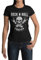 Modern Stylische Bekleidung Damen Shirt Motiv Rock n Roll T-Shirt Bones Tshirt Frauen Totenkopf Heavy Metal Rockige Kurzarm Horns Horn Grunge Clothes Vintage Punk Schwarz Weiß Rosa Grau (Schwarz, L)
