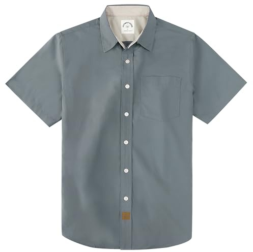 Dubinik® Fritidsskjorta för män kortärmad skjorta herr arbetsskjorta button down skjorta män kortärmad bomull normal passform, Mörkgrå, XXL