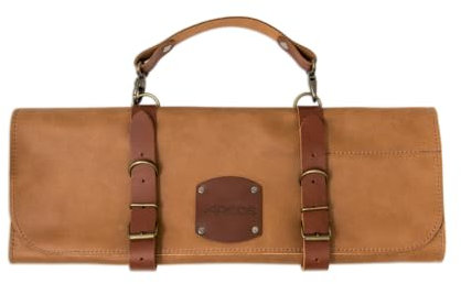Arcos Bolsa Cuchillos Bolsa Cuchillos Cocina Profesional Estuche Profesional Porta Cuchillos 5 pzas | 42 cm Largo | Asa para Transportar| Cuero Color Miel| Hebilla Ajustable