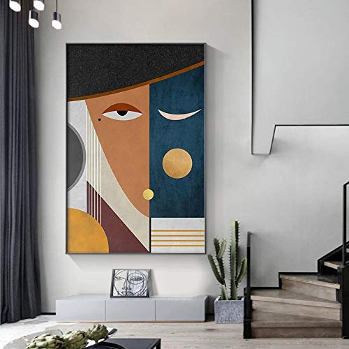 PYROJEWEL Peinture sur Toile Figure Moderne Abstrait géométrique Art Contemporain Affiche Impression Visages Art Mural pour Salon décor à la Maison 70x100 cm sans Cadre…