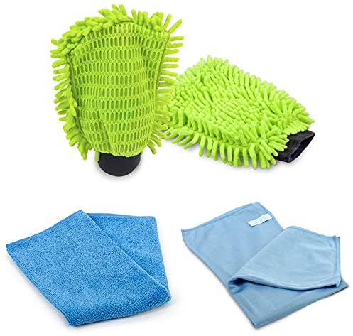 Mikrofasertuch-Reinigungsset für das Auto, Motorrad, Boot etc. I Mit Glaspoliertuch, Mikrofasertuch & Mikrofaserhandschuhen I Für den Innenraum & die Außenreinigung I Saugstark & schnell trocknend