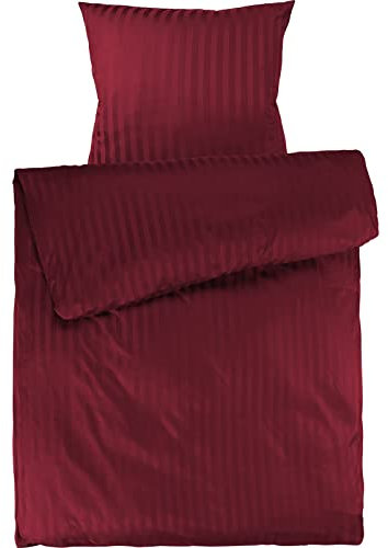Pure Label Mako Satin Damast Streifen Bettwäsche rot 155x220 cm mit Kissenbezug 80x80 cm aus 100% Baumwolle | Traumhaft weiches Mako Satin Bettwäsche Set in Uni