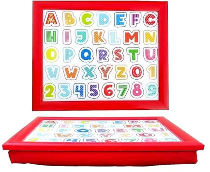 Alphabet Laptray, Wood, Soft Beanbag Cushioned, Cotton Bed Tray Children Gift Lap Trays BedTray Breakfast in Bed Camping Caravan Kids Learning Board Children Dinner