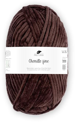 Pro Lana Chenille fine 50 g/100 m NS 5-6 100% Polyester, samtig weiche und stabile Chenille Wolle, Babywolle, Oeko-Tex zertifiziert, schadstofffrei (dunkelbraun)