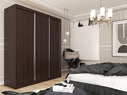 Moderner Kleiderschrank Schwebetürenschrank 120 150 180 200 cm - Wenge Kleiderschrank für Schlafzimmer mit Schiebetüren - Kleiderstange - 180 cm - Wenge